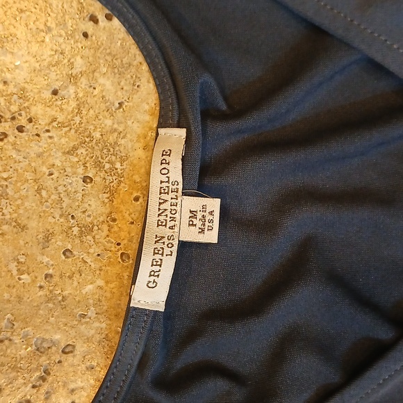 Green Envelope Smoky Blue Zipper V-Neck Sleeveless Blouse Womens Size PM - Picture 4 of 5